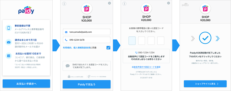 「Paidy」の特徴　～4ステップでカンタン決済～